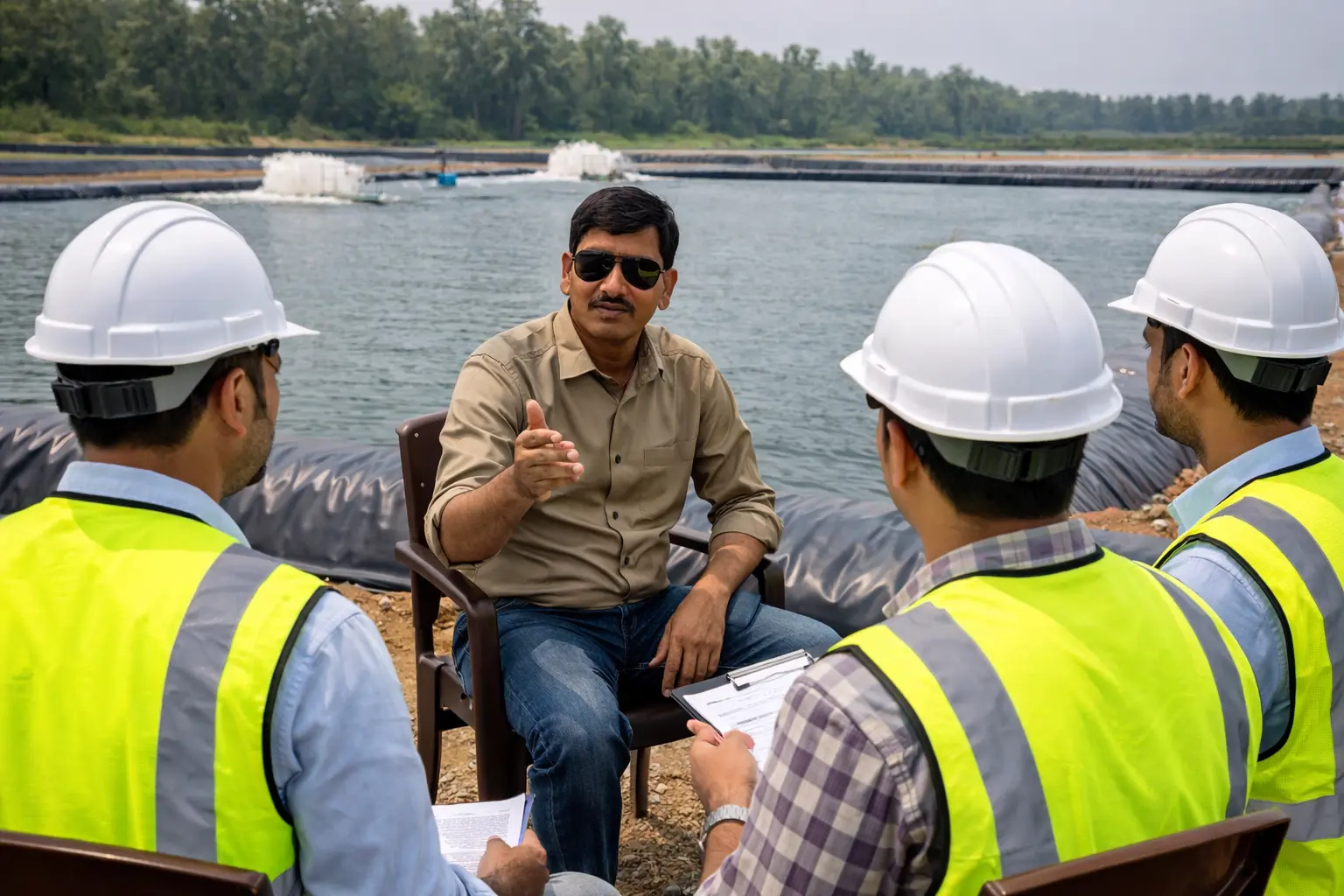 Biofloc shrimp pond site visit